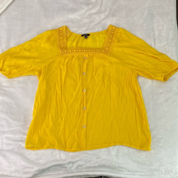 A.U.W. dandelion yellow boho sheer lace blouse - Picture 1 of 17